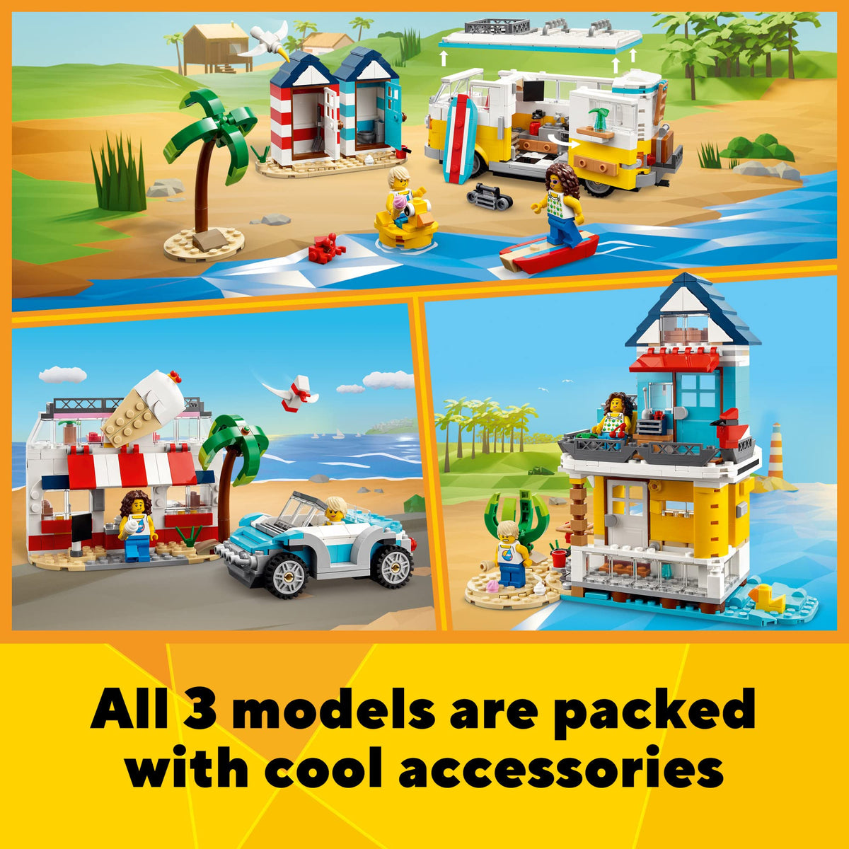 LEGO Summerhouse beach scene two-story for cozy family pretend-life adventures.