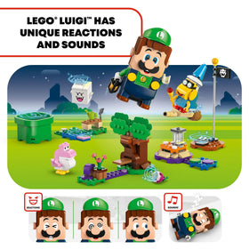 LEGO Super Mario Boo figure creates surprises during garden adventures.