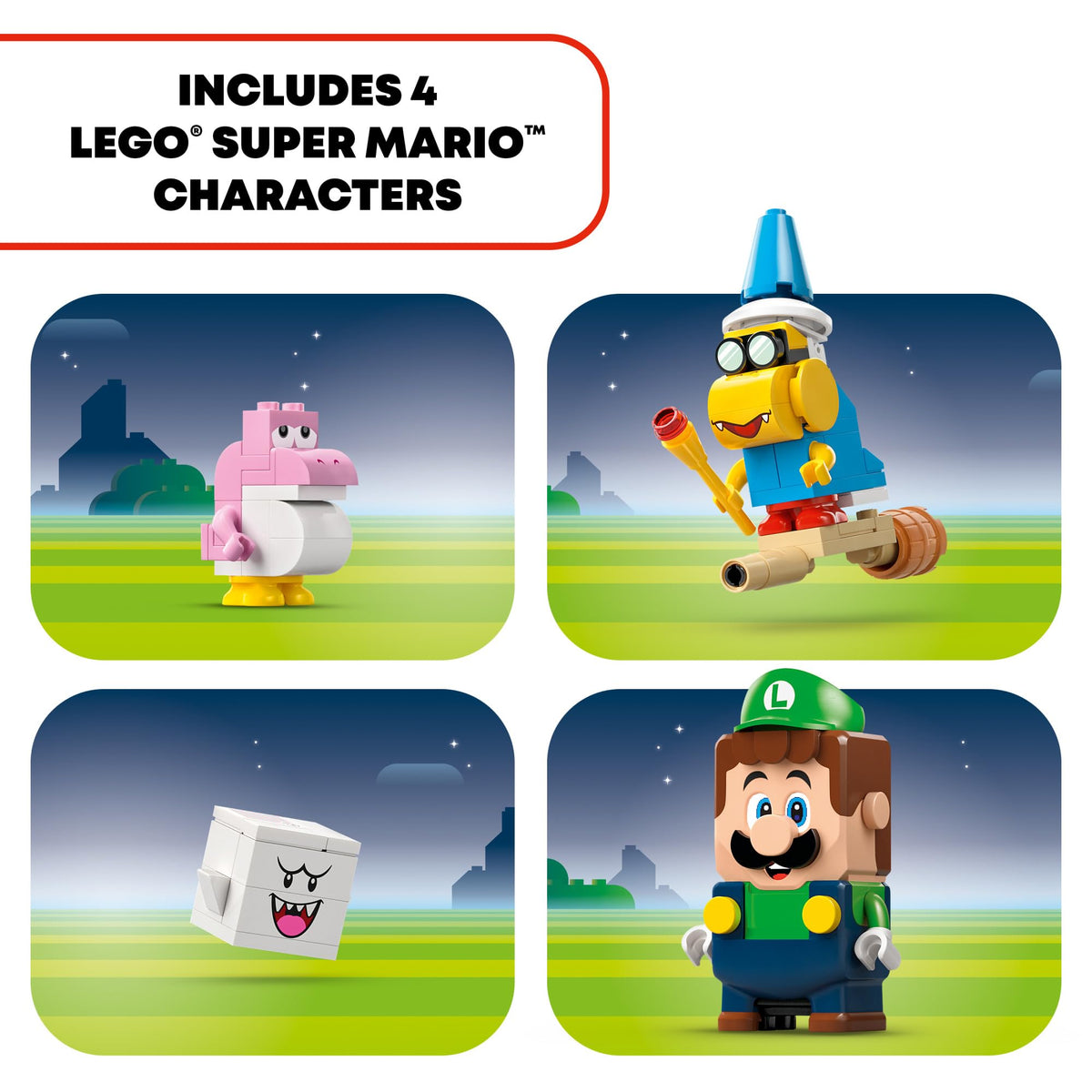 LEGO Super Mario lantern and coin elements emphasize treasure collection during play.