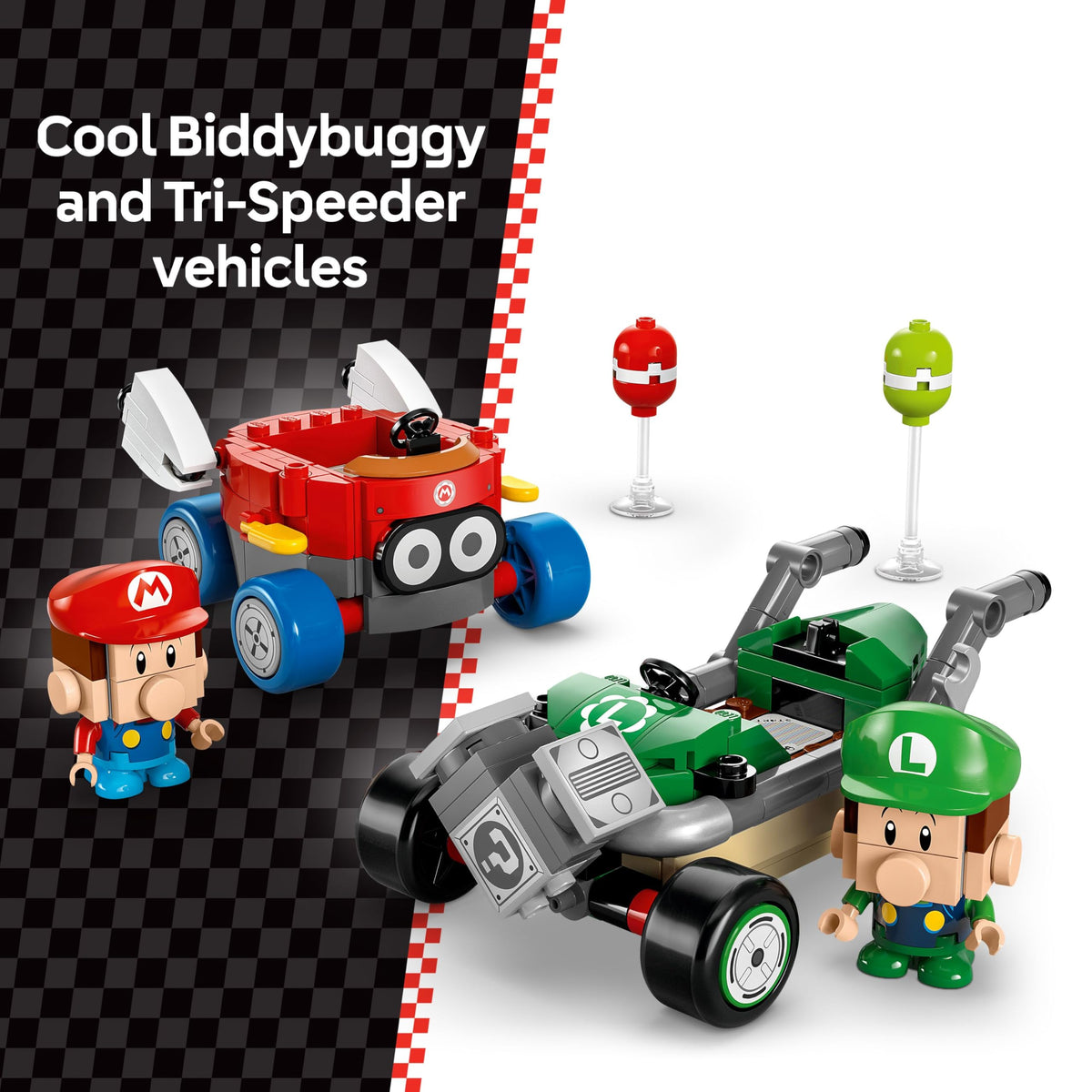 LEGO Super Mario buildable balloons in red and green for targets.