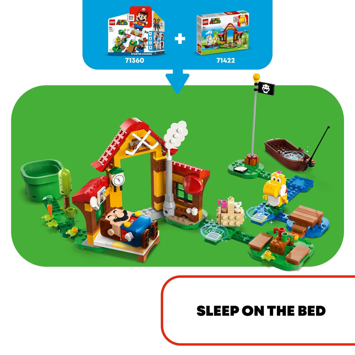 Bedroom bed and picnic basket create cozy storytelling and snack moments.