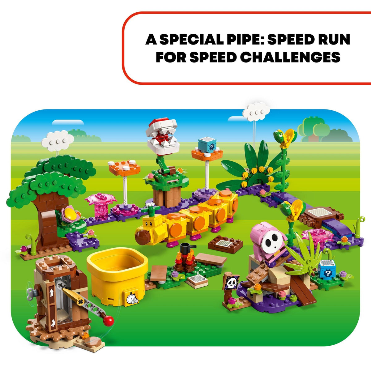 LEGO Super Mario Soda Jungle Maker Set Speed Run pipe enhances fast-paced, timed challenges and exploration