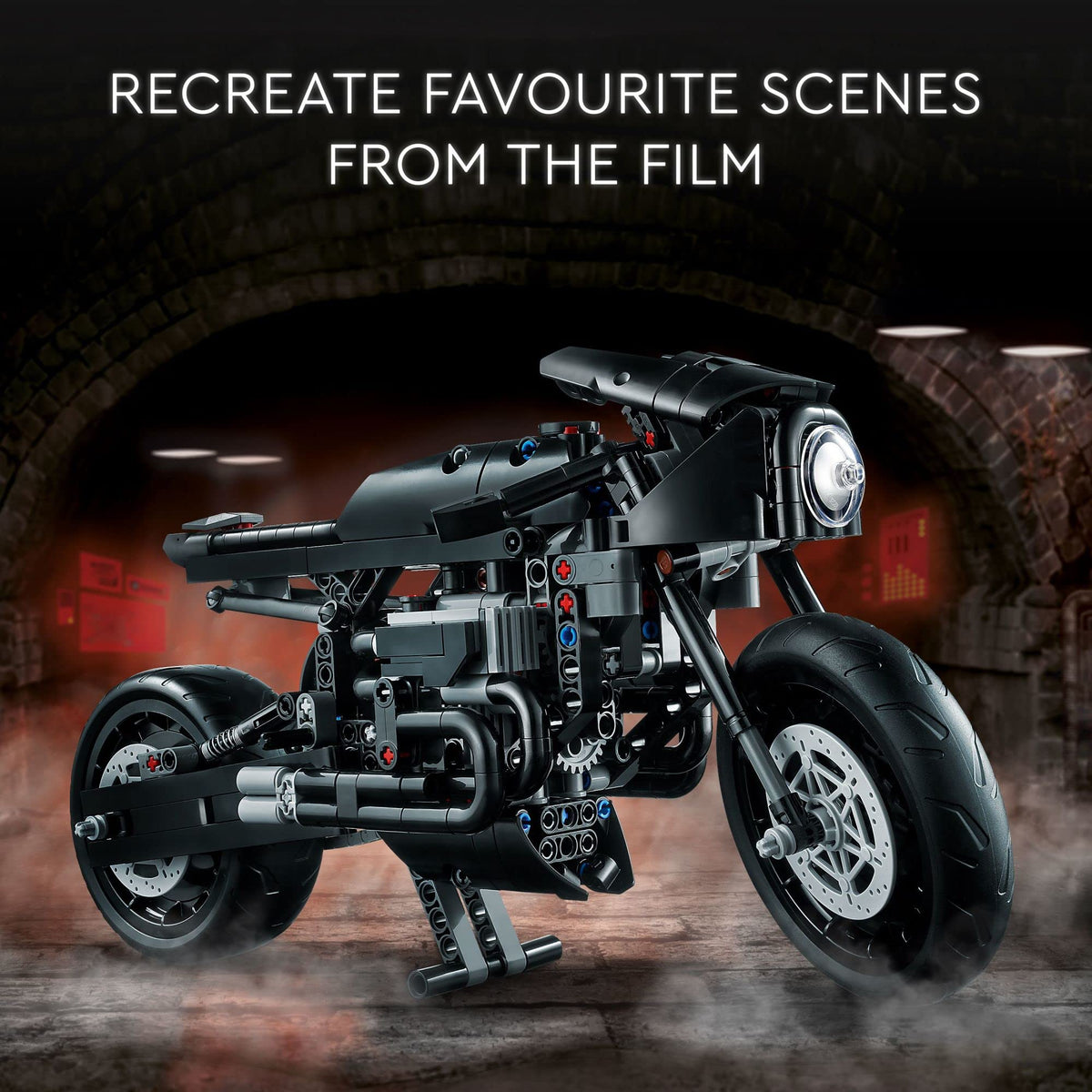 LEGO Technic Batcycle steering and suspension show authentic movement for play scenes
