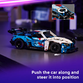 LEGO Technic BMW M4 GT3 EVO engine detail highlights the six-cylinder look