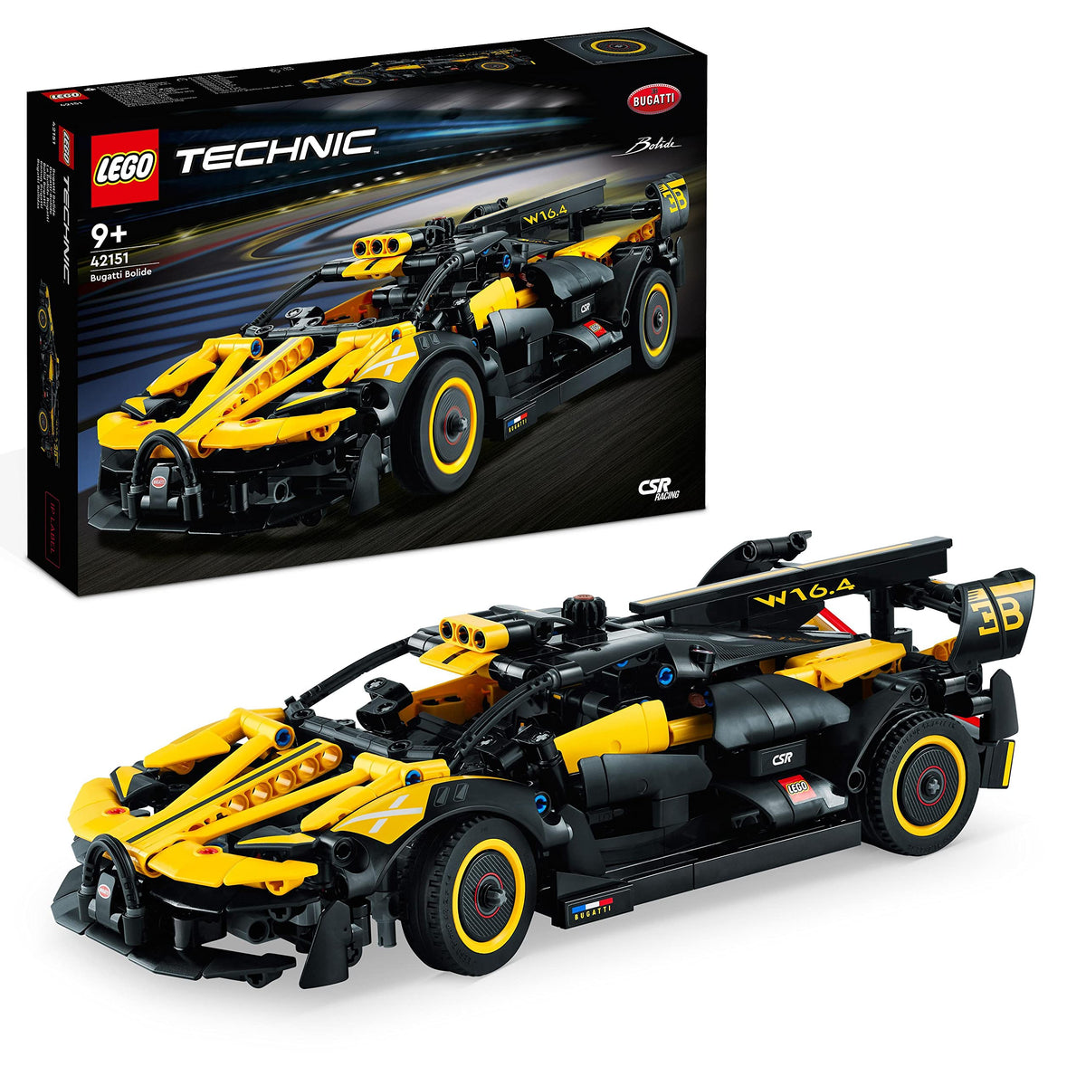 LEGO Technic Bugatti Bolide front view for immersive building play and display.