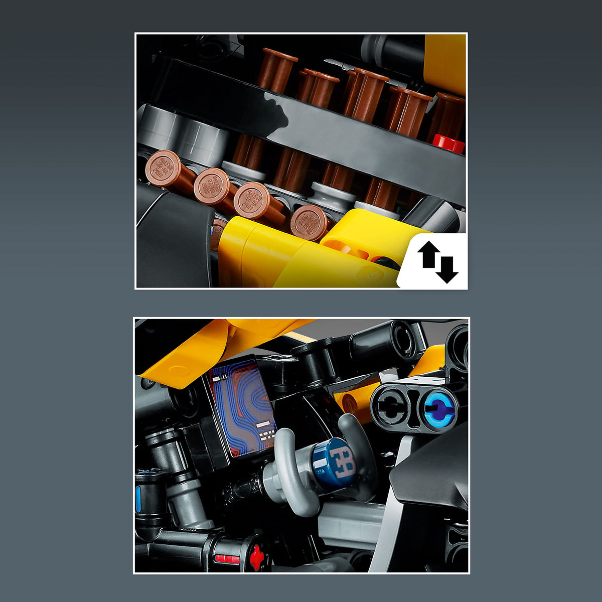LEGO Technic Bugatti Bolide scissor doors add realistic mechanics for display and play.