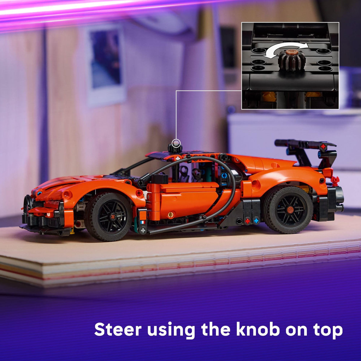 LEGO Technic Bugatti Chiron Pur Sport open doors showcase accessible mechanisms for interactive storytelling.