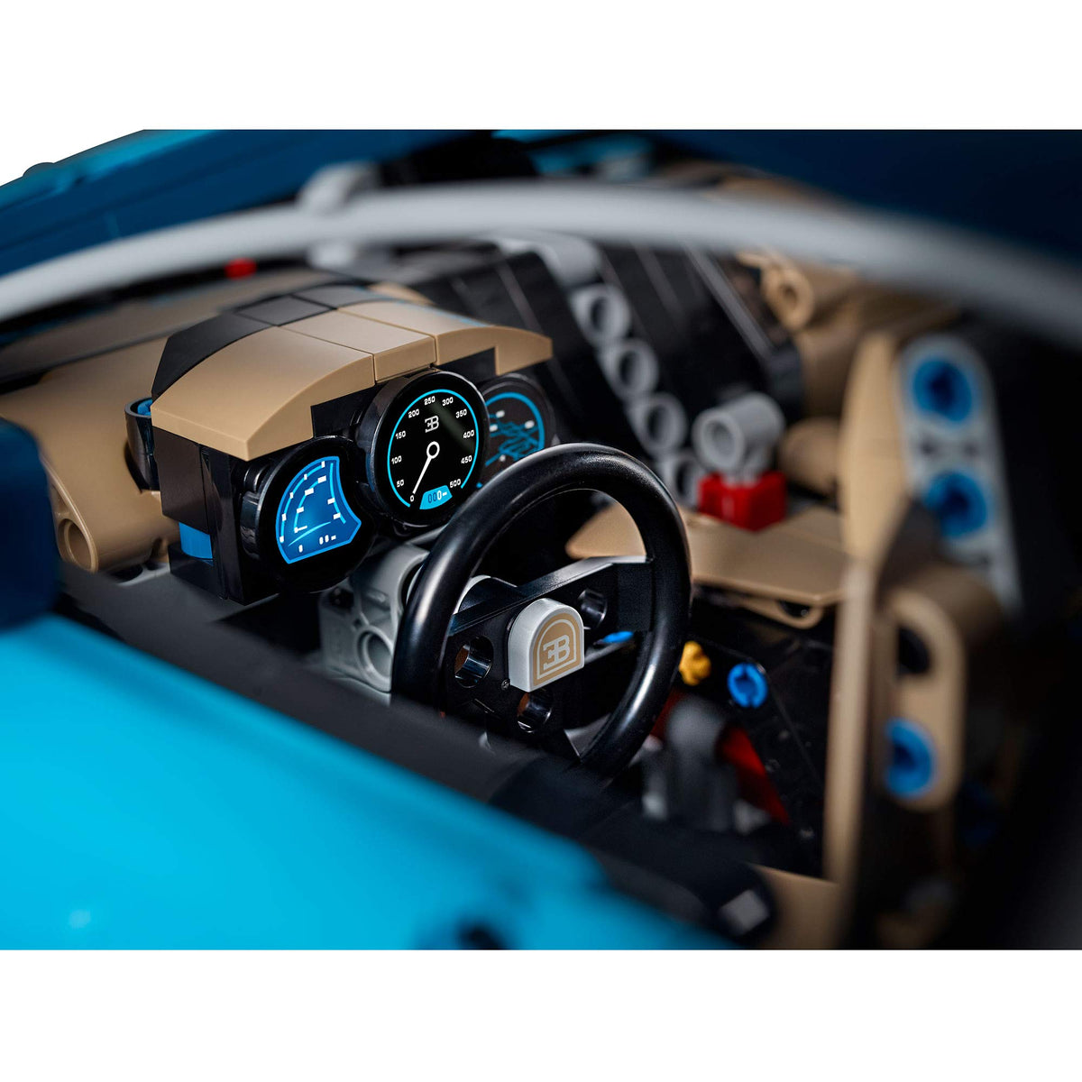 LEGO Technic Bugatti Chiron steering wheel and suspension for tactile build experience