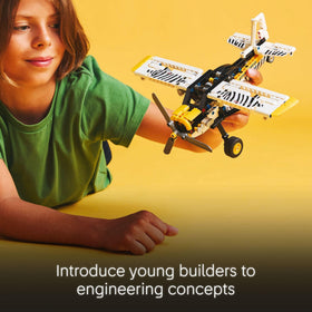 LEGO Technic Bush Plane engine cover opens to reveal piston mechanism details.