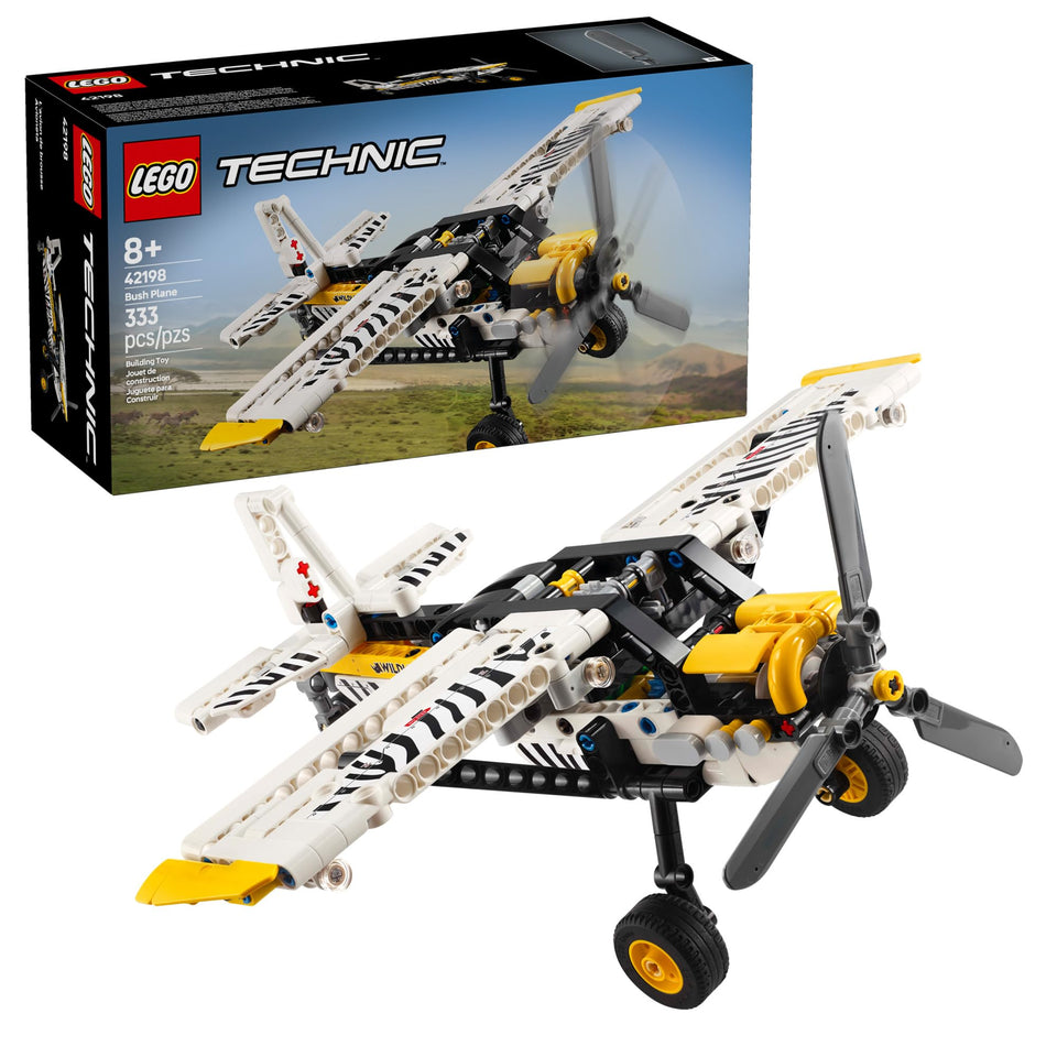 LEGO Technic Bush Plane with rotating propeller for engaging flight-themed play and fine motor practice.