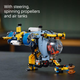 LEGO Technic Deep-Sea Submarine extending arm demonstrates grabbing and lifting pretend sea cargo