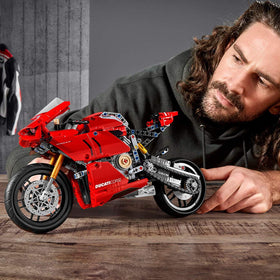 LEGO Technic Ducati Panigale V4 R dashboard and exhaust details for display accuracy