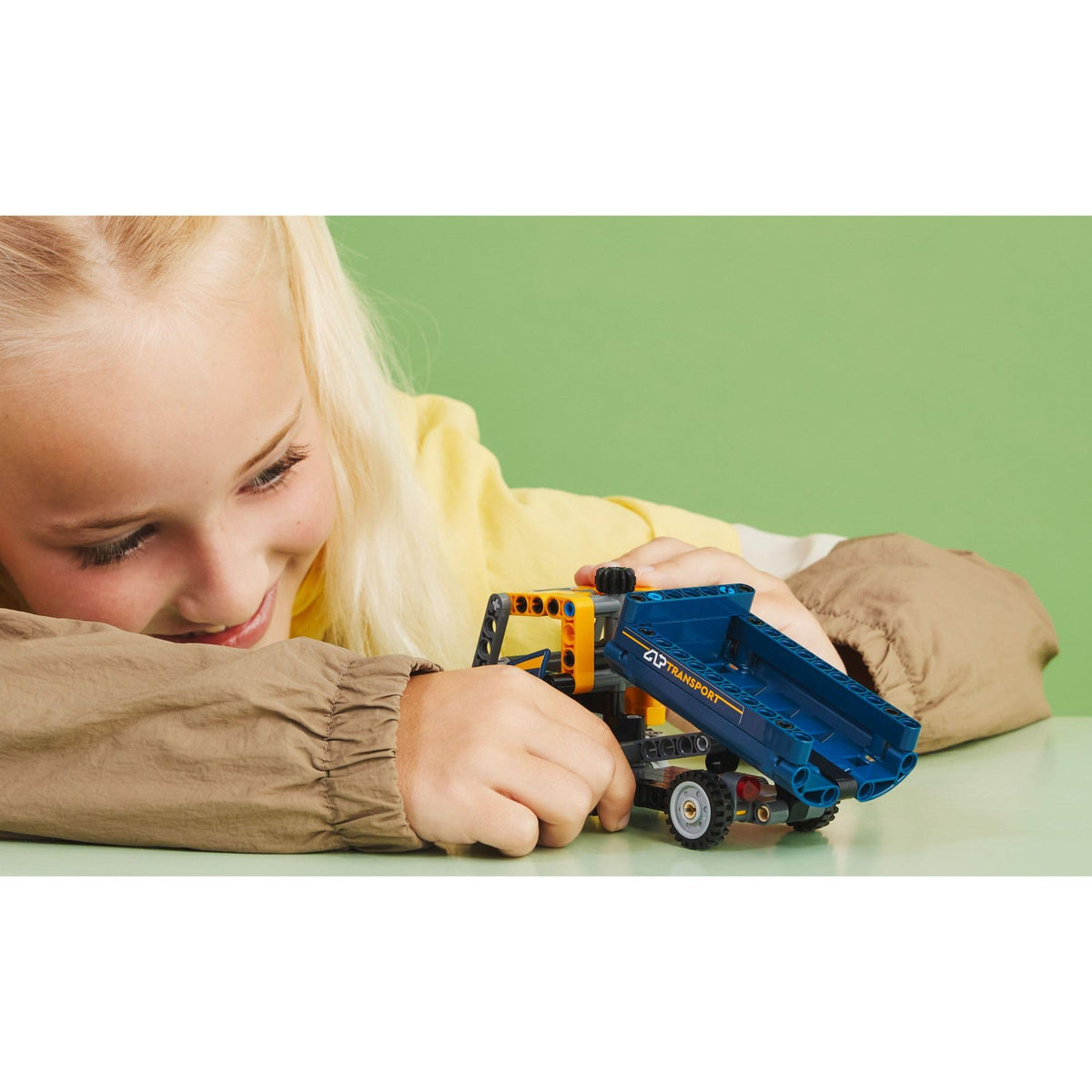 LEGO Technic Dump Truck 42147 steering function enables precise movement