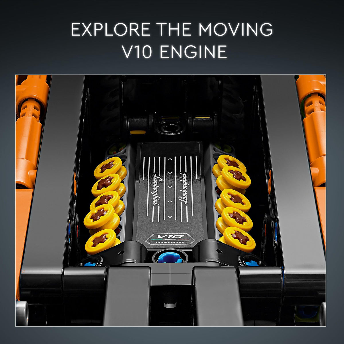 LEGO Technic Lamborghini Huracan Tecnica orange opening doors for interactive play.