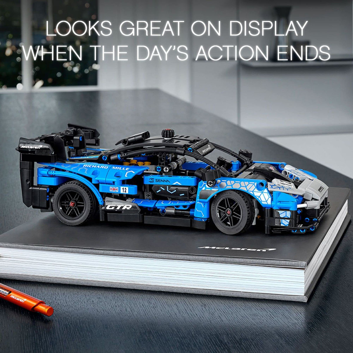 LEGO Technic McLaren Senna GTR display model ready for shelf or desk