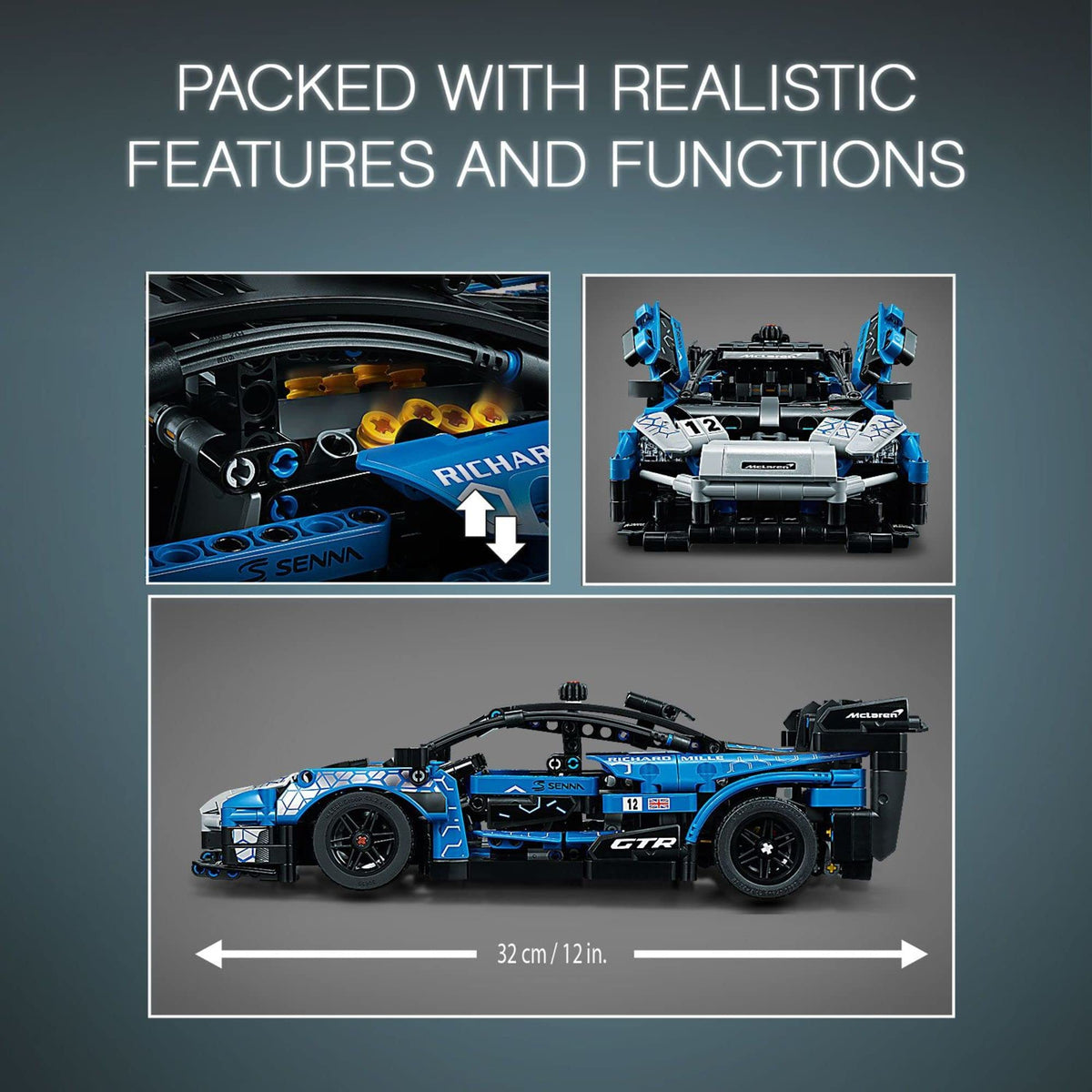 LEGO Technic McLaren Senna GTR wheel and suspension emphasizing build precision