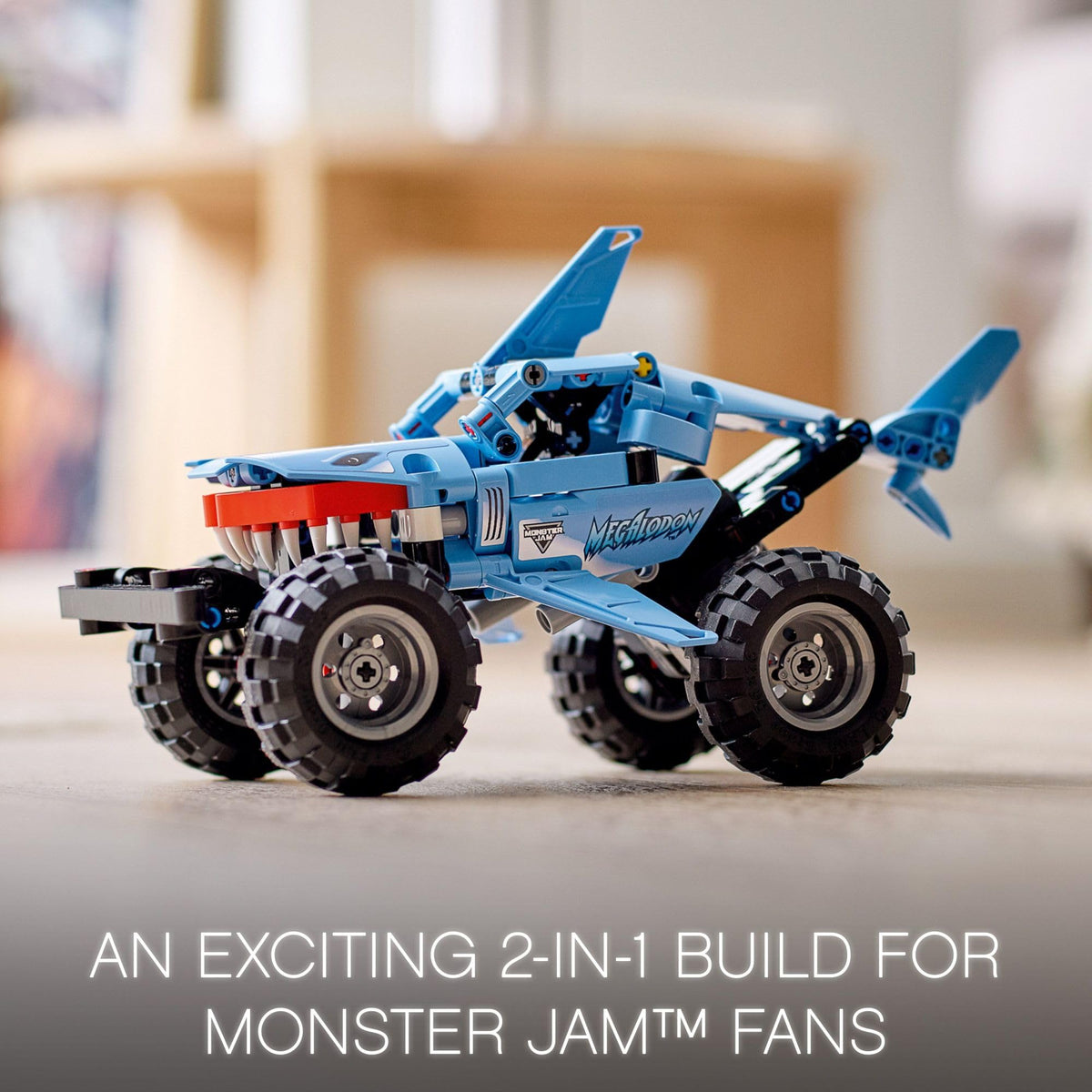 LEGO Technic Megalodon fins move as it powers across surfaces.