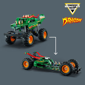 Dragon spikes and horns detail on LEGO Technic Monster Jam model.