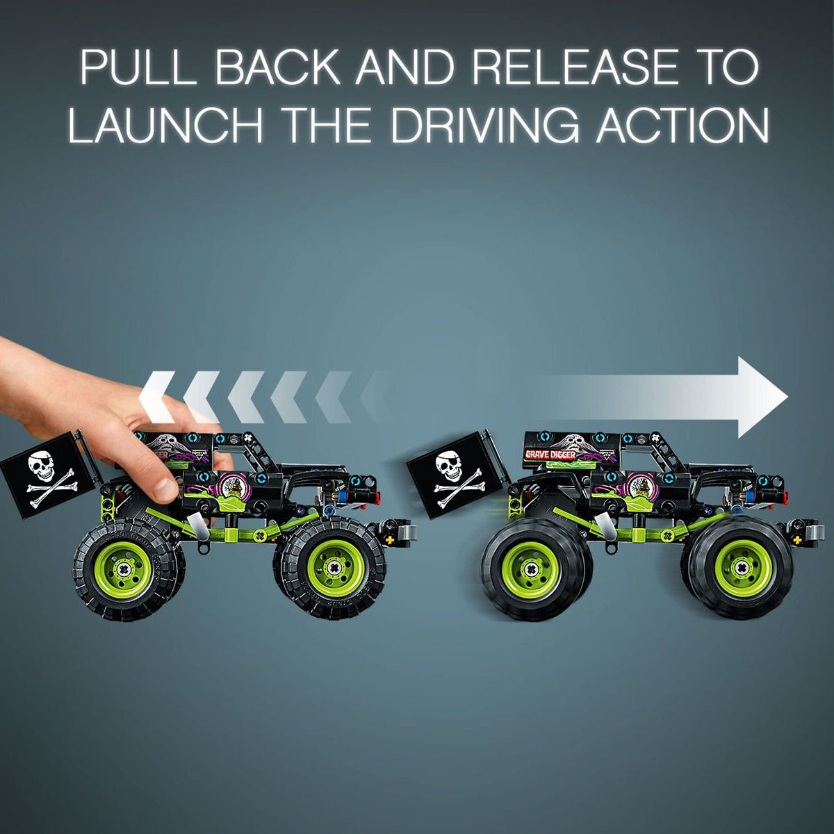 Bendable flag detail on Grave Digger 42118 for display realism