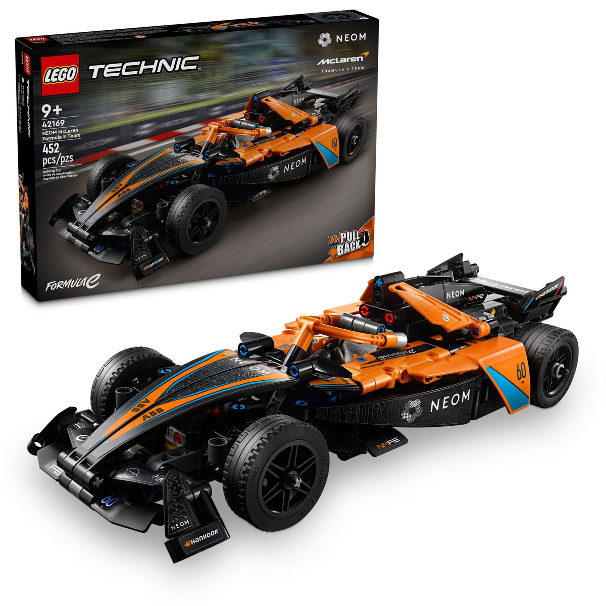 LEGO Technic NEOM McLaren Formula E pull-back car ready for fast play