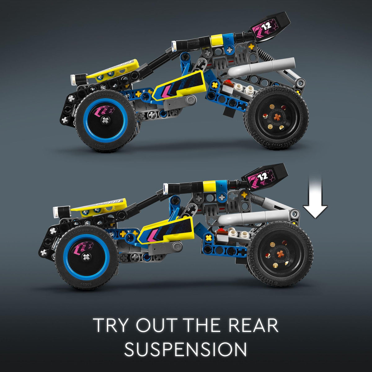LEGO Technic Off-Road Race Buggy build process illustrating step-by-step assembly