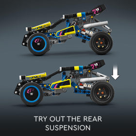LEGO Technic Off-Road Race Buggy build process illustrating step-by-step assembly