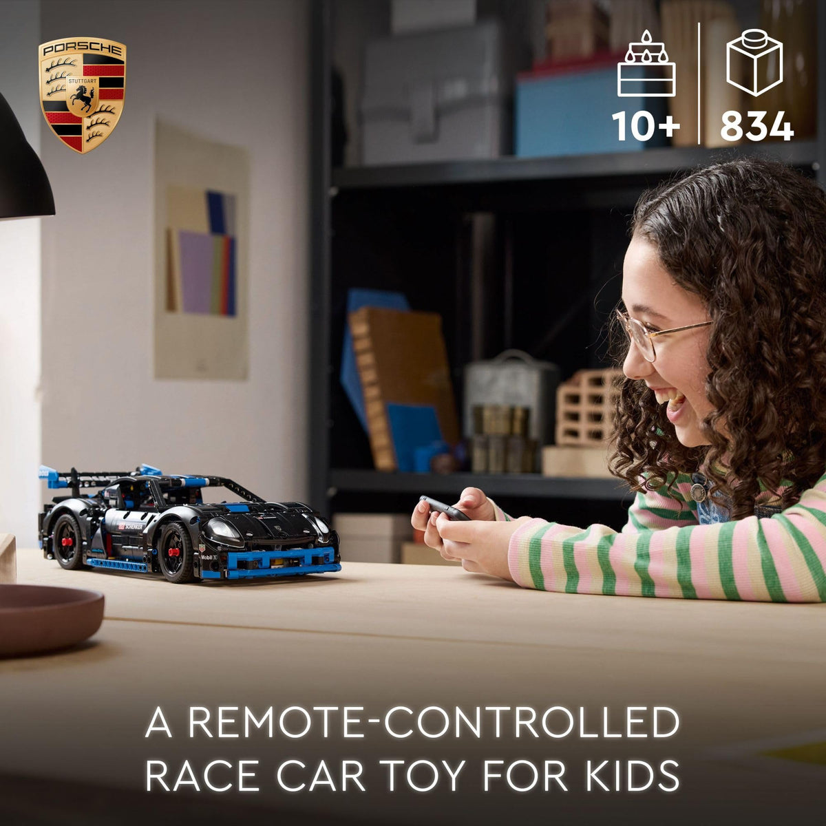 LEGO Technic Porsche GT4 e-Performance app control lets kids steer and light up scenes