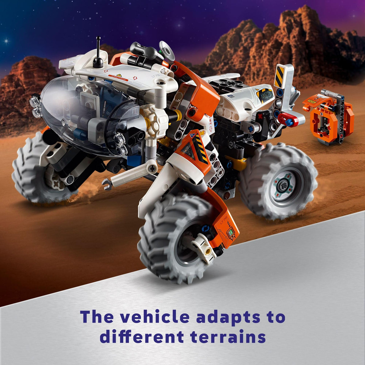 LEGO Technic LT78 crane in action lifting cargo during play.