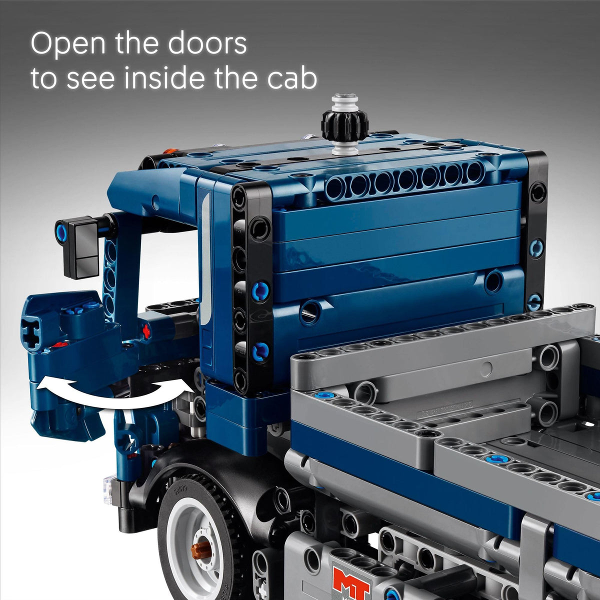 LEGO Technic tipping dump truck dimensions show compact yet detailed model size.