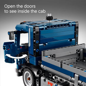 LEGO Technic tipping dump truck dimensions show compact yet detailed model size.