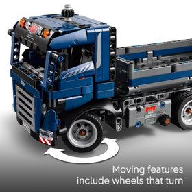 LEGO Technic tipping dump truck tipping mechanism demonstrates a satisfying side-knob action.