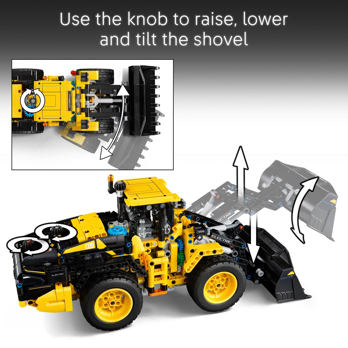 LEGO Technic Volvo L120 articulated steering enables precise turns in tight spaces