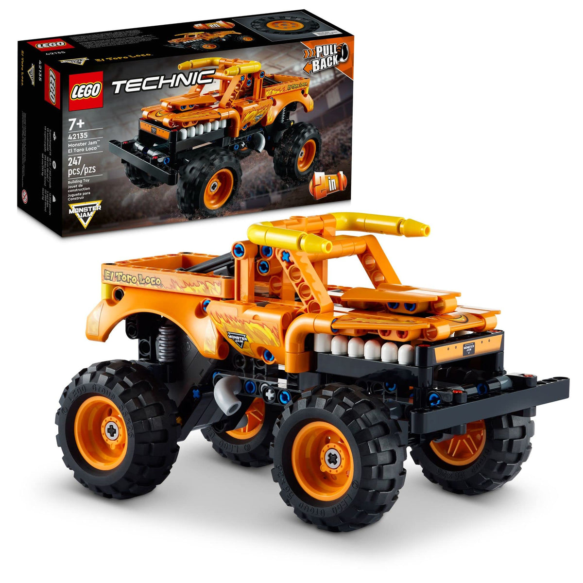 LEGO Technic El Toro Loco pull-back truck ready for fast racing and storage