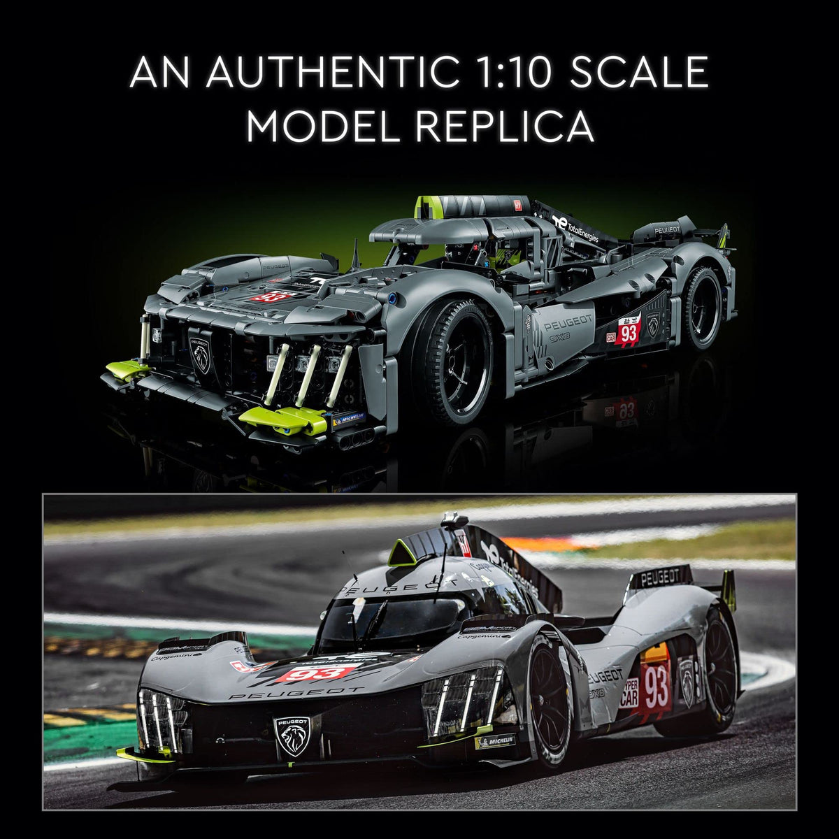 LEGO Technic glow-in-the-dark lights add night-race atmosphere to display