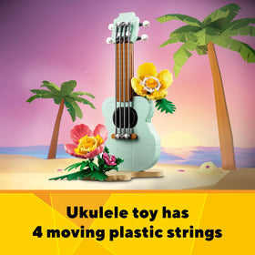 LEGO Tropical Ukulele beach scene stand with ukulele on sand and flowers