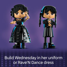 LEGO Wednesday Addams Nevermore gate and props for scene play