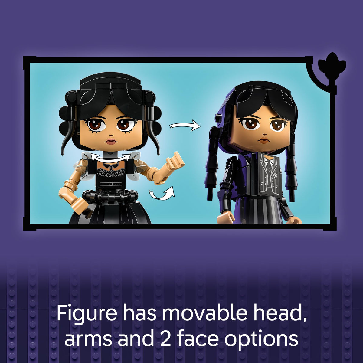LEGO Wednesday Addams two outfits for switching scenes and storytelling