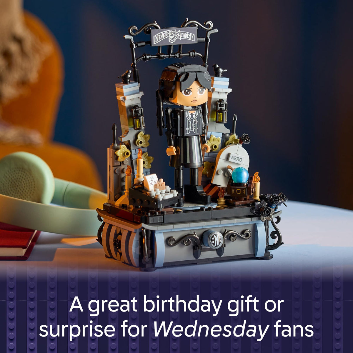 LEGO Wednesday Addams typewriter and crystal ball boost imaginative play