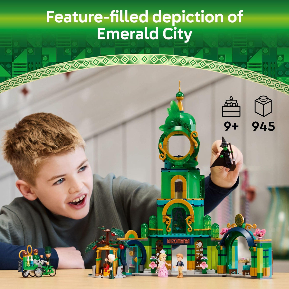 LEGO Wicked minidolls Glinda and Elphaba explore Emerald City stores for storytelling fun