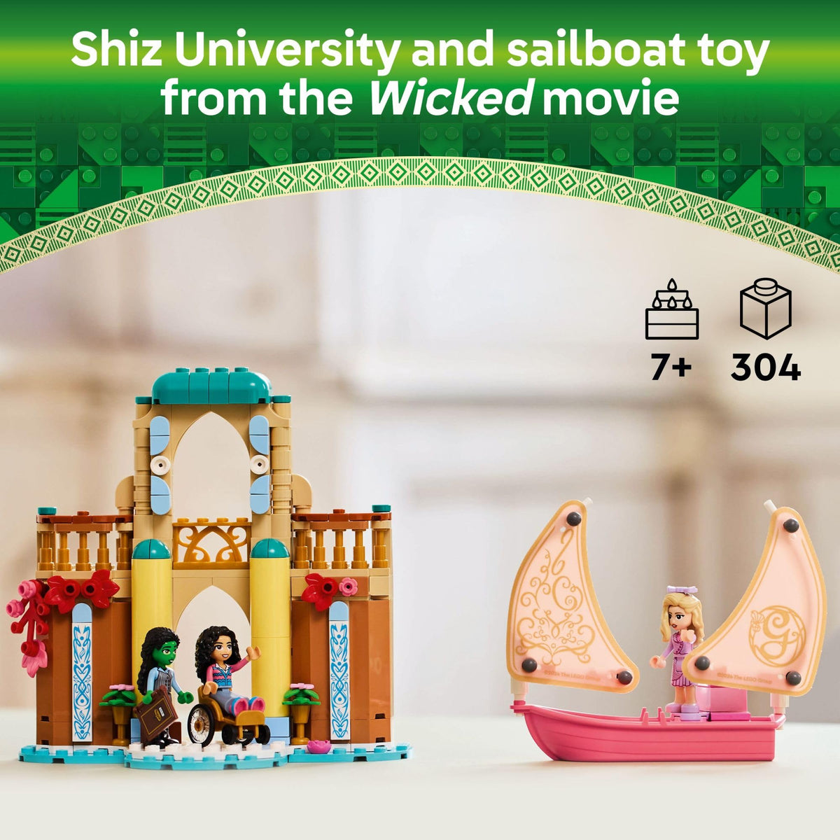 LEGO Wicked Shiz University building interior supports multi-scene dollhouse play.