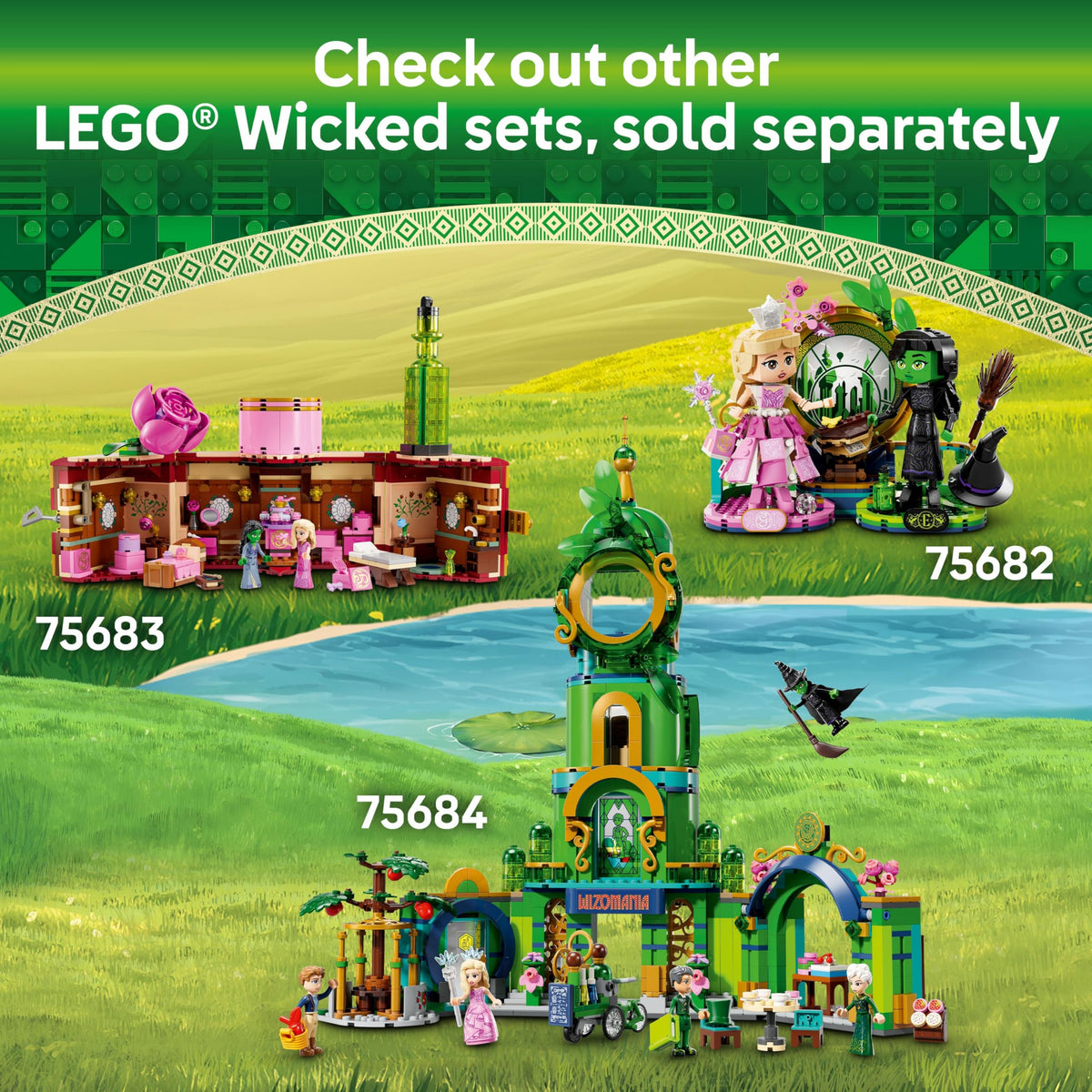 LEGO Wicked University balcony interior supports dynamic two-story play scenarios.