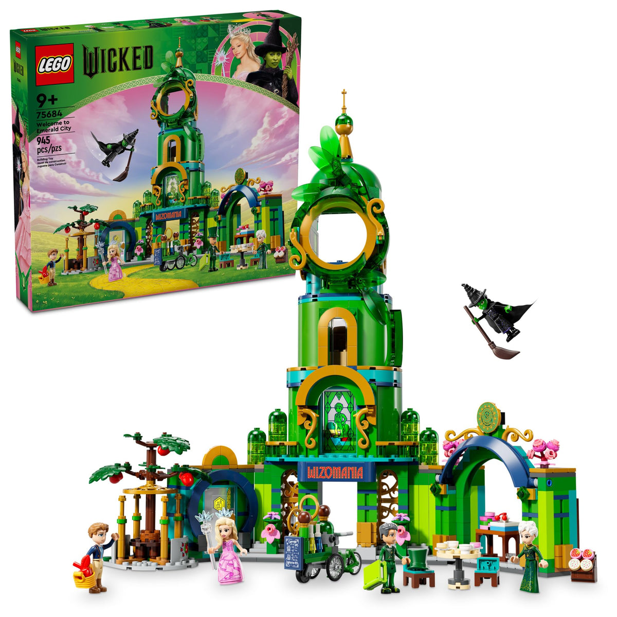 LEGO Wicked Welcome to Emerald City tower with Glinda and Elphaba for imaginative play