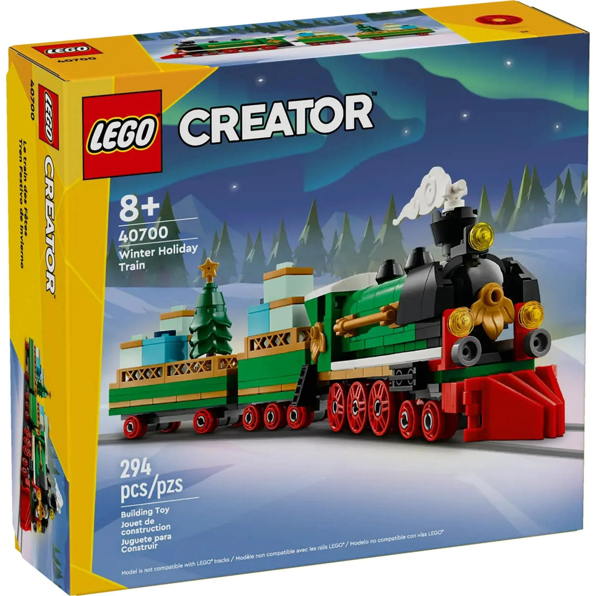 LEGO Winter Holiday Train front view with festive colors for family play