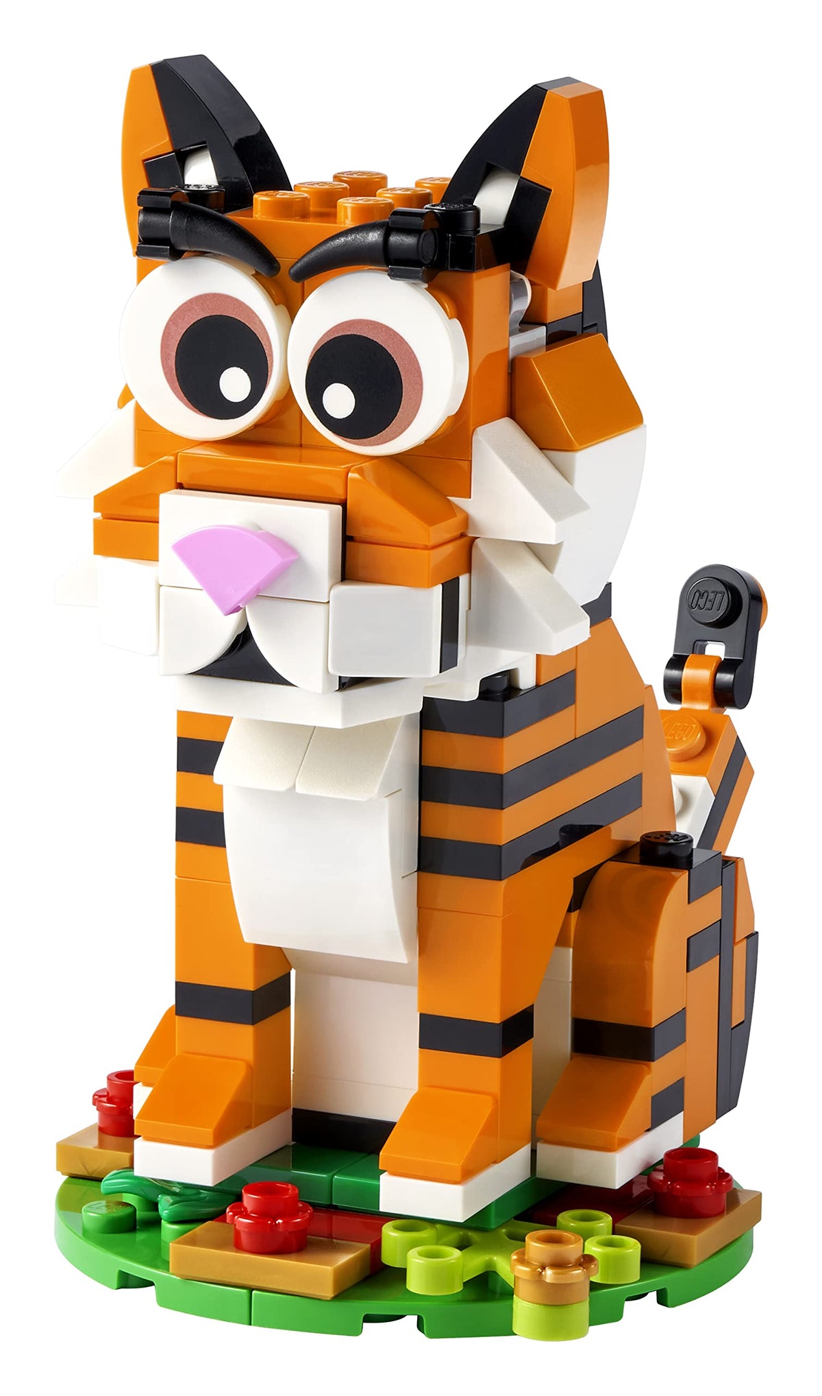 LEGO The Year of The Tiger tiger figure close-up highlights vibrant colors for display.