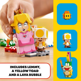 LEGO Yellow Toad figure engaging with Peach for cooperative play