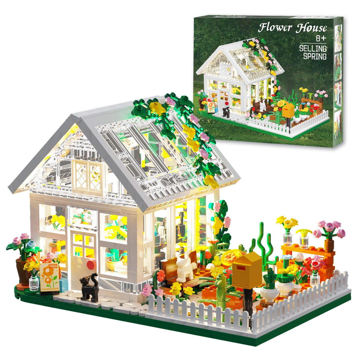 LEGPS YYDS Flower House LED front view with warm glow for cozy play