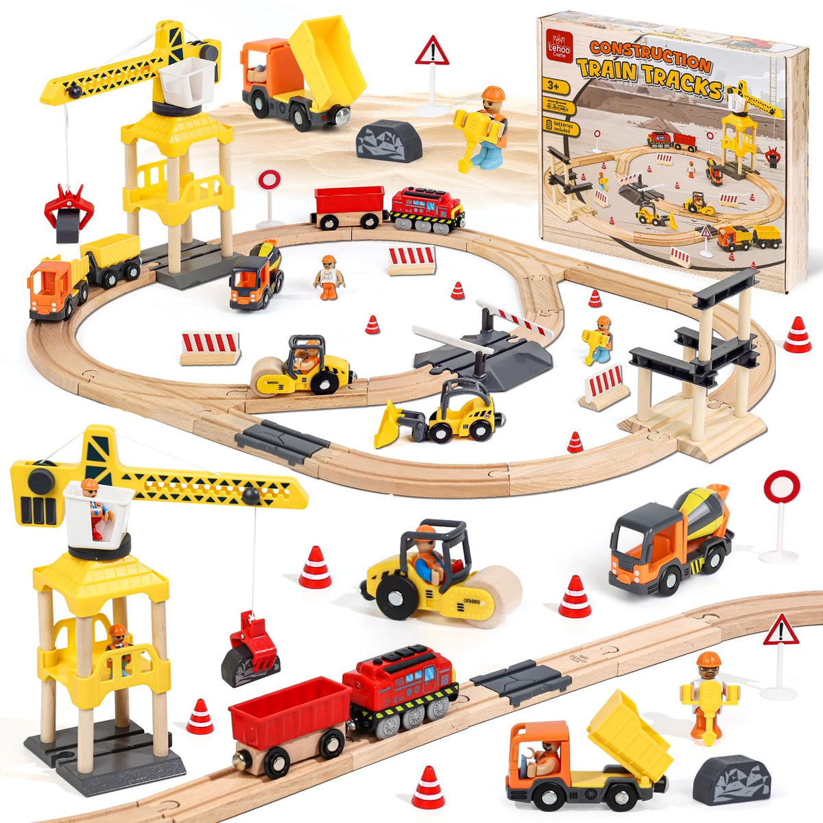 Lehoo Castle 68PCS wooden train tracks enable versatile layouts and imaginative play.