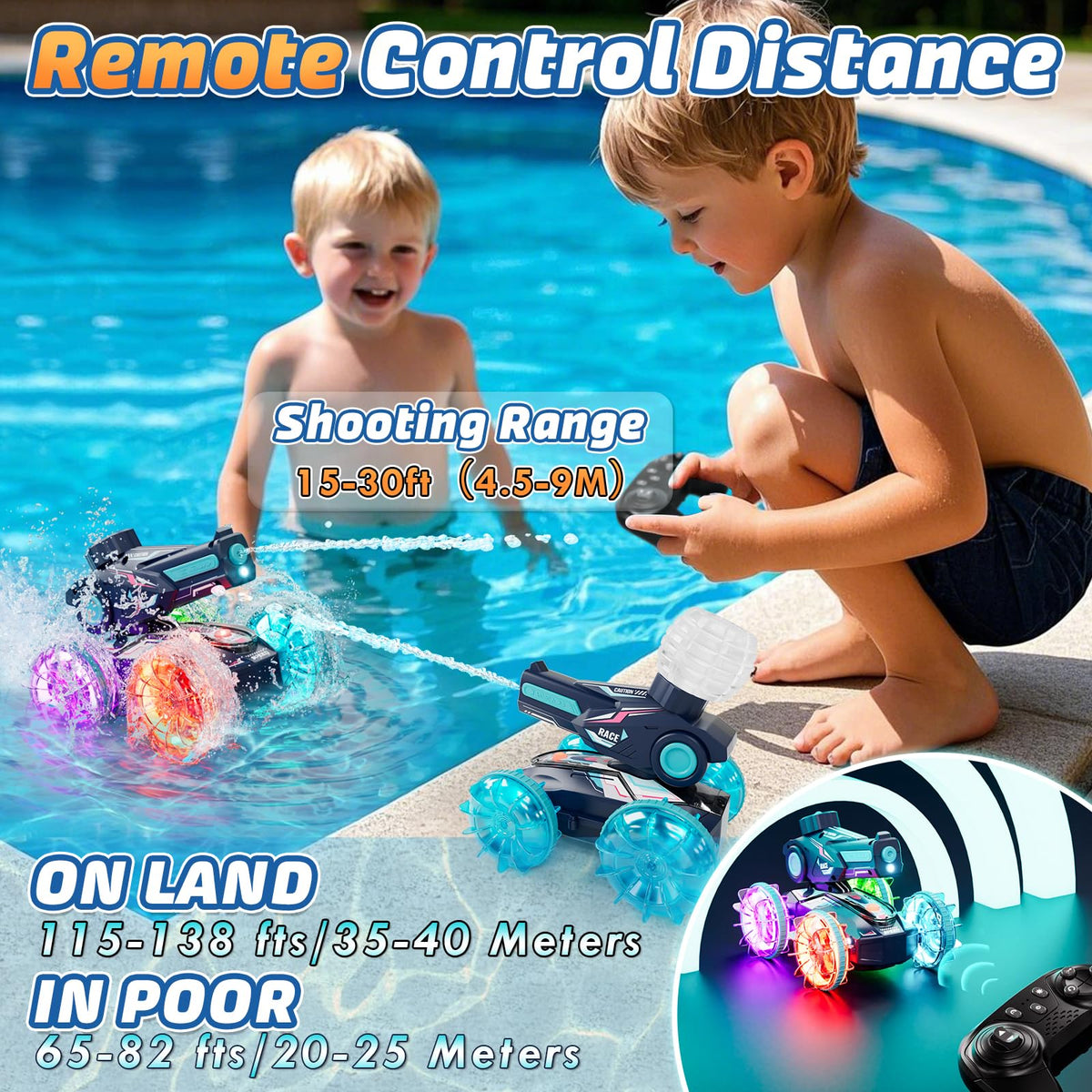 Lehoo Castle RC Car in battle mode spraying water for outdoor battles.