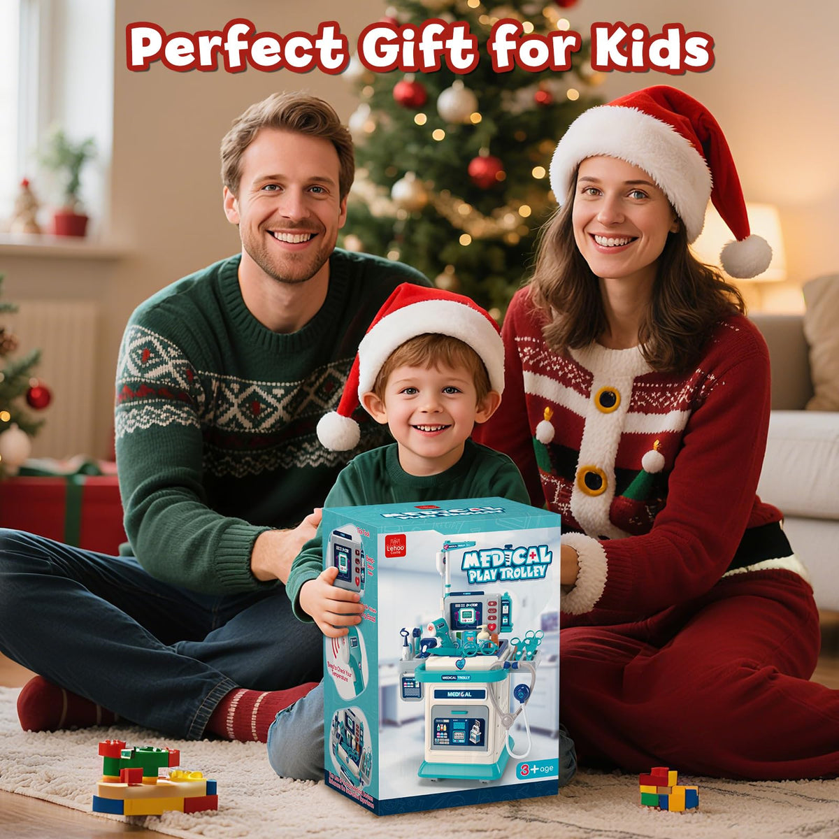 Child playing doctor with Lehoo Castle kit highlighting imaginative role-play