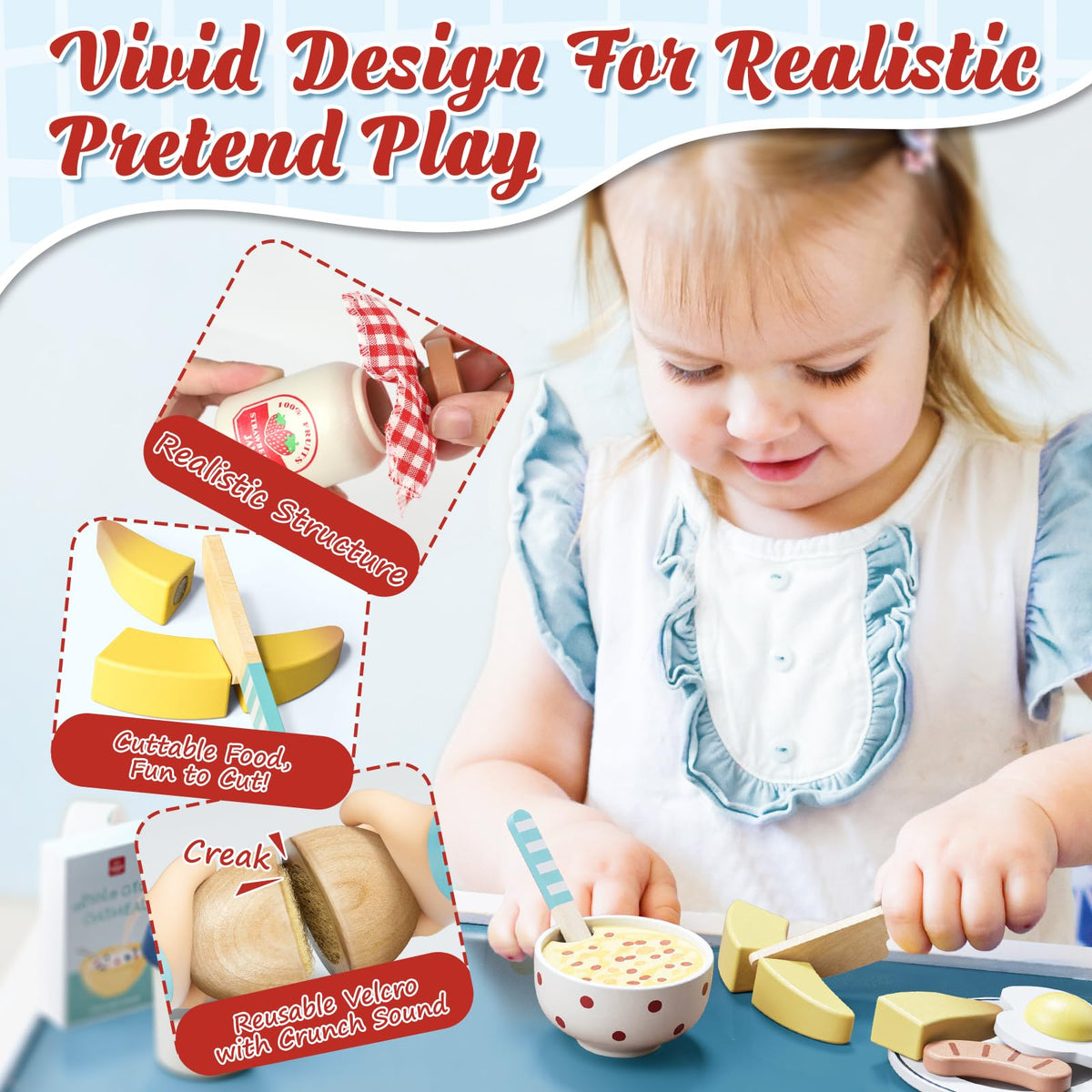 Lehoo Castle wooden eggs and fruit slices support hands-on pretend cooking.